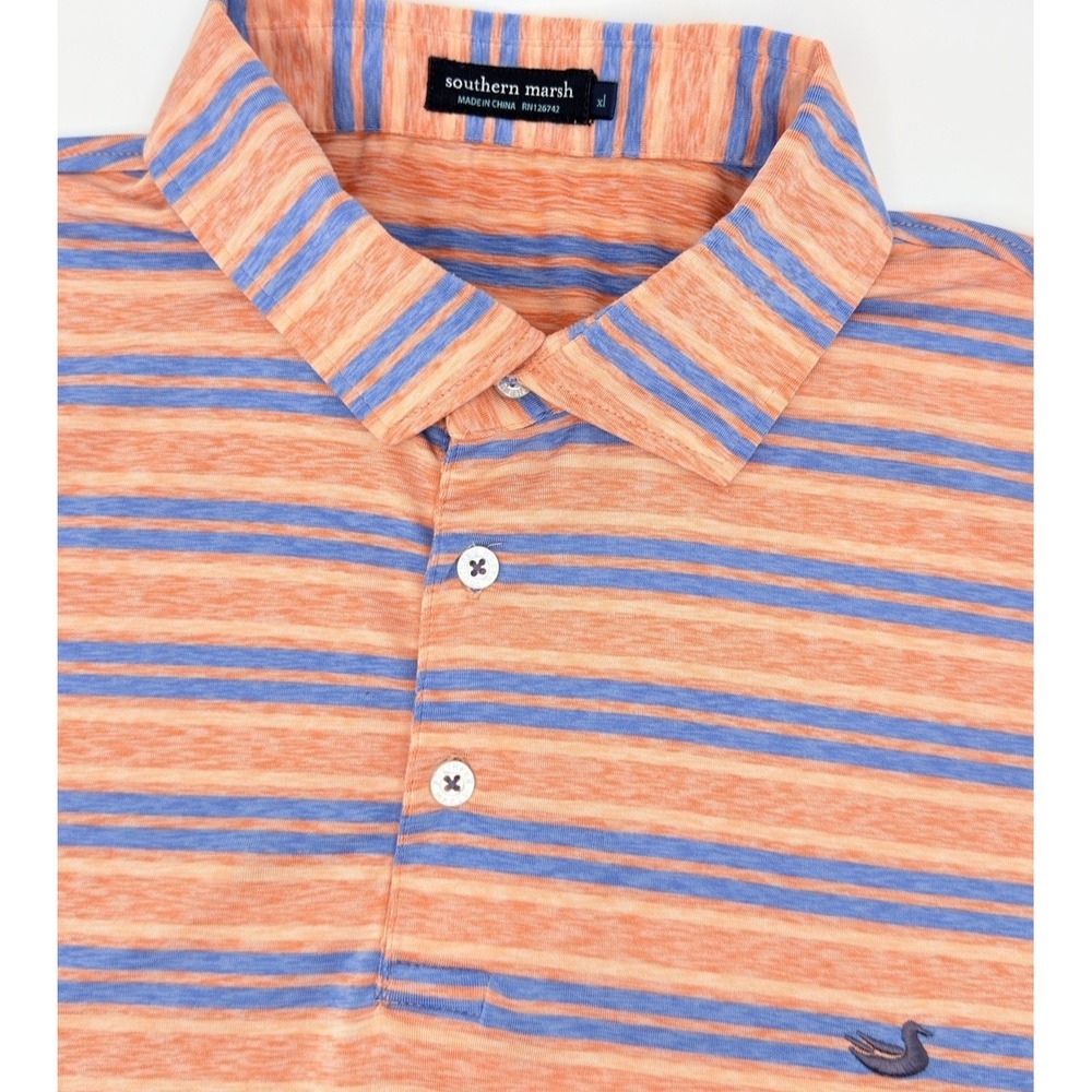 Southern Marsh Golf Polo Men's XL Coral Blue Stripe Performance Coastal